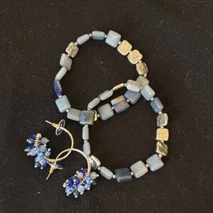 J Jill Blue Beaded Necklace and Earring Set